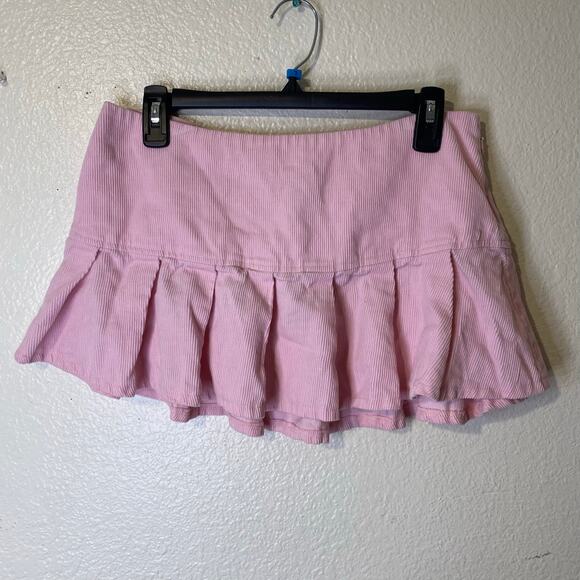 I Am GIA Pink Corduroy Pleated Mini Skirt Size Medium Y2K Preppy Academia - Picture 1 of 9